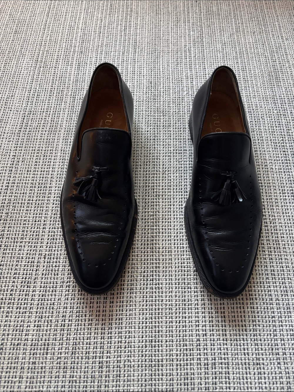 Gucci Black Leather Tassel Loafers